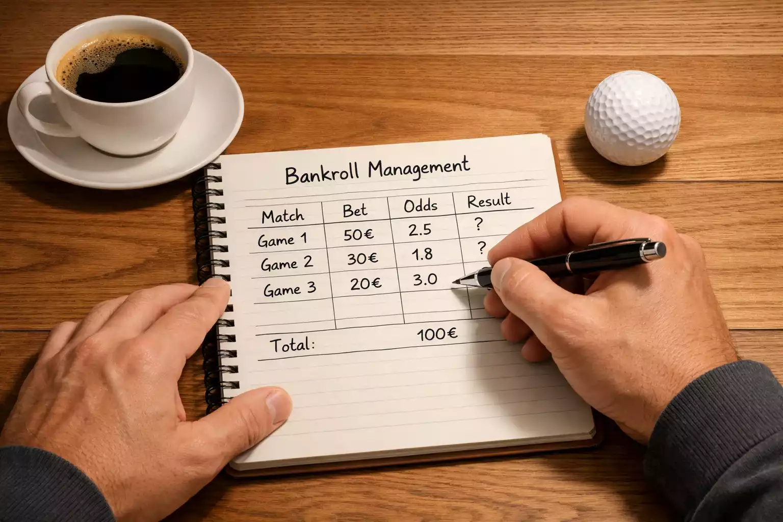 Person plant Wetteinsätze mit Notizbuch und Stift auf einem Schreibtisch