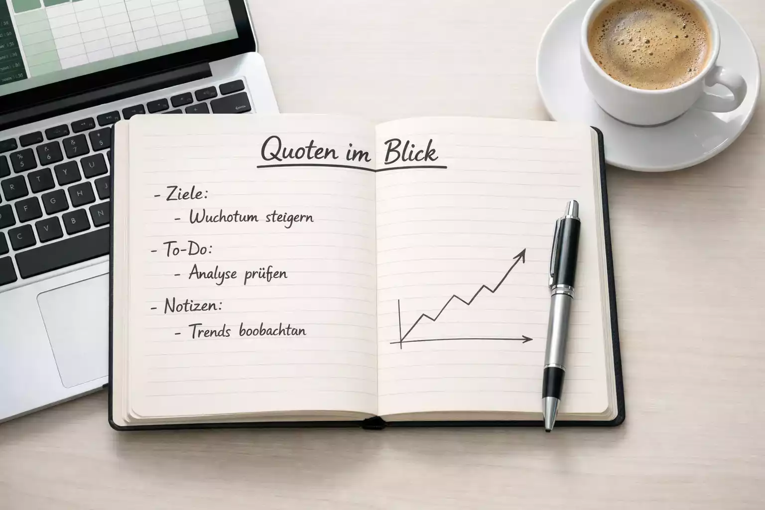 Golf Quoten verstehen — Nahaufnahme eines sauberen Notizbuchs mit Quotenberechnung und Stift auf einem Schreibtisch