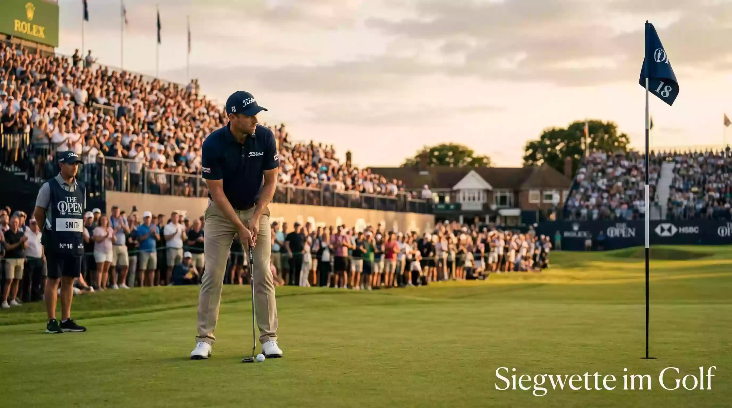 Golfspieler am letzten Loch eines Turniers mit Zuschauern im Hintergrund