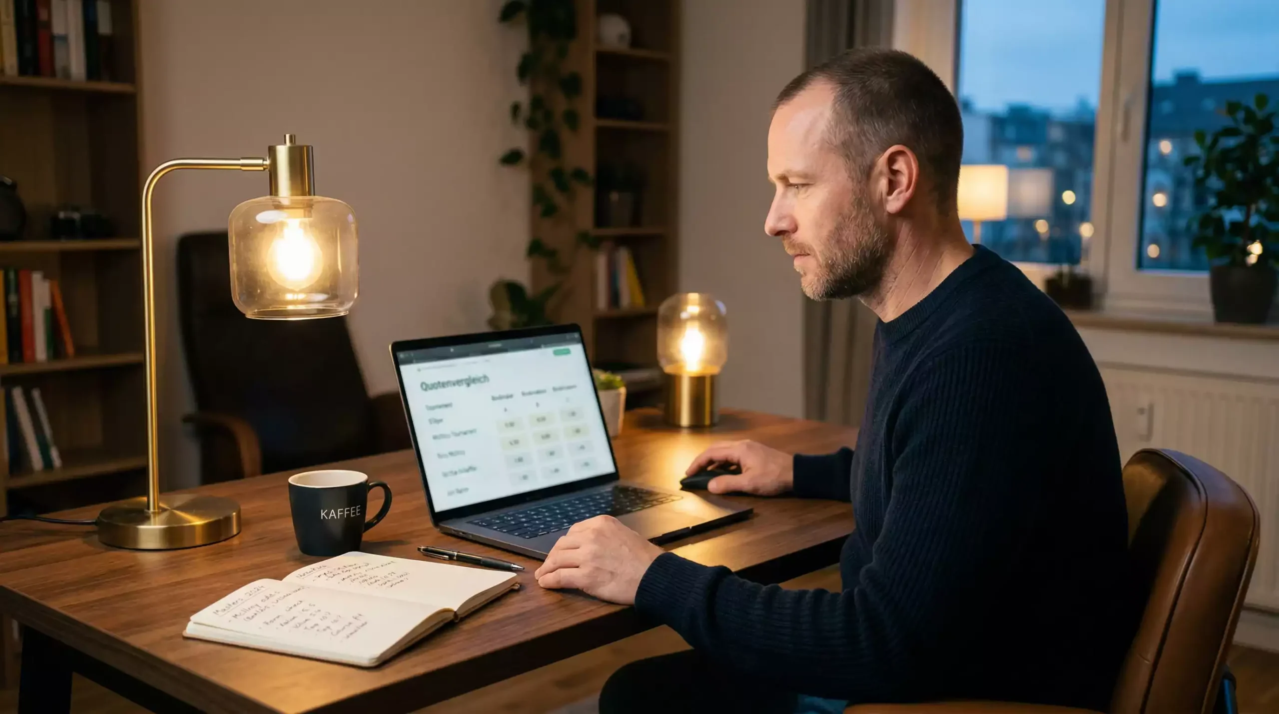 Person analysiert Golfwetten-Quoten am Laptop mit Notizblock